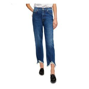 7 FOR ALL MANKIND Womens Blue Zippered Cropped Straight High Waist Jeans 26